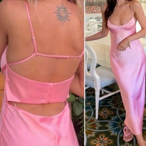 NEW Blogger Fave Viral TikTok Zara Pink Satin Cutout Scoop Neck Midi Slip Dress - Picture 14 of 16